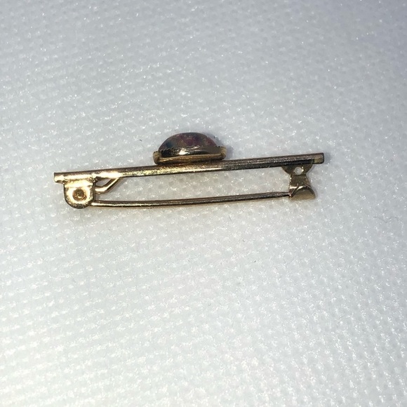 VINTAGE Faux Opal Gold Tone Bar Brooch Pin Unmarked 1.3” - Picture 2 of 4